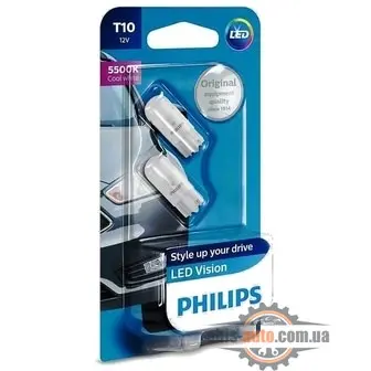 W5W Philips 12V-LED 1,0W _W2,1x9,5d_ 5500K _блистер 2шт._ T10